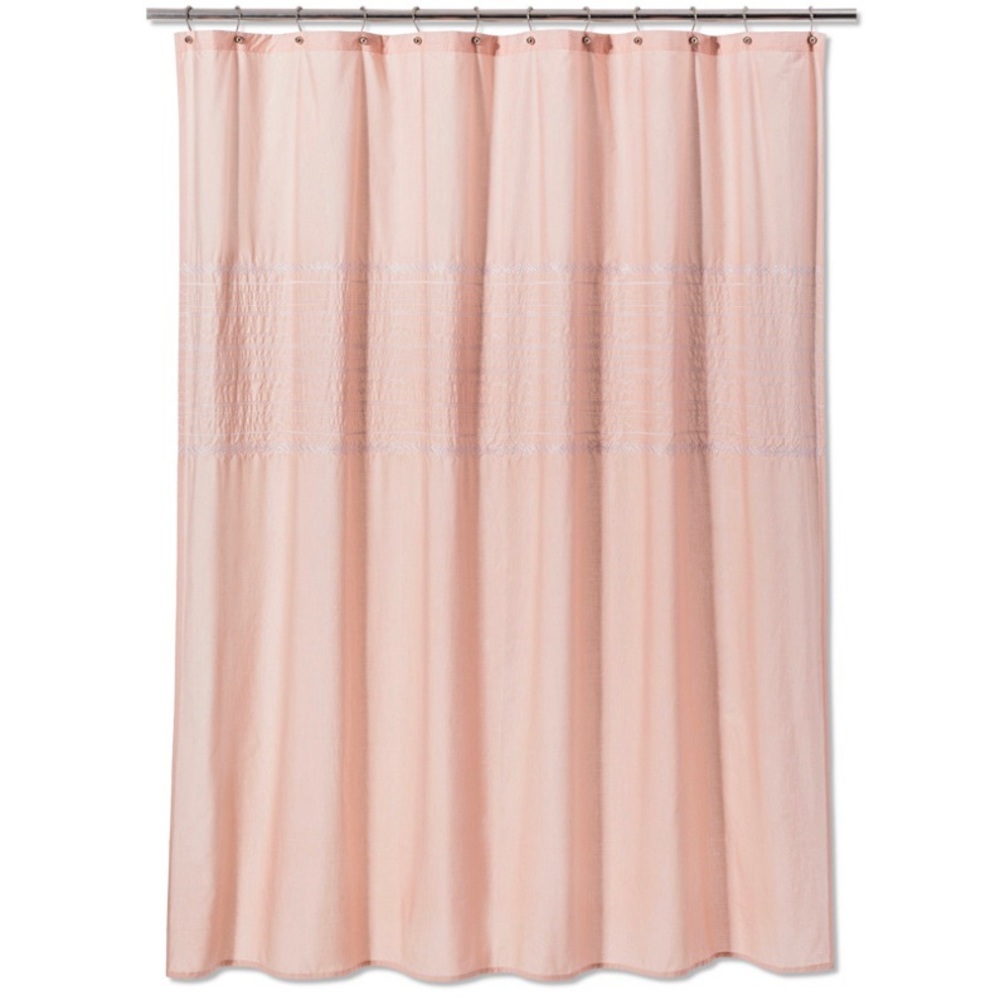 Threshold Peach / White Embroidery Shower Curtain